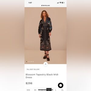 Farm Rio Blossom Tapestry Black Midi Dress NWT